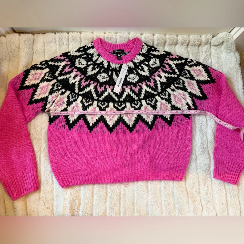 AQUA Bloomingdale’s exclusive Fair Isle Crewneck Sweater Pink NWT - Picture 8 of 12